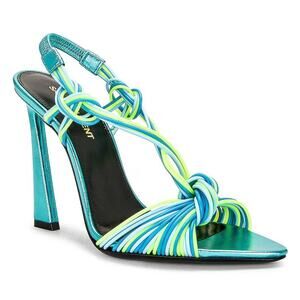 Saint Laurent YSL Strappy Sandals Cerulean & Giallo Fluo Statement Party Sz 7.5